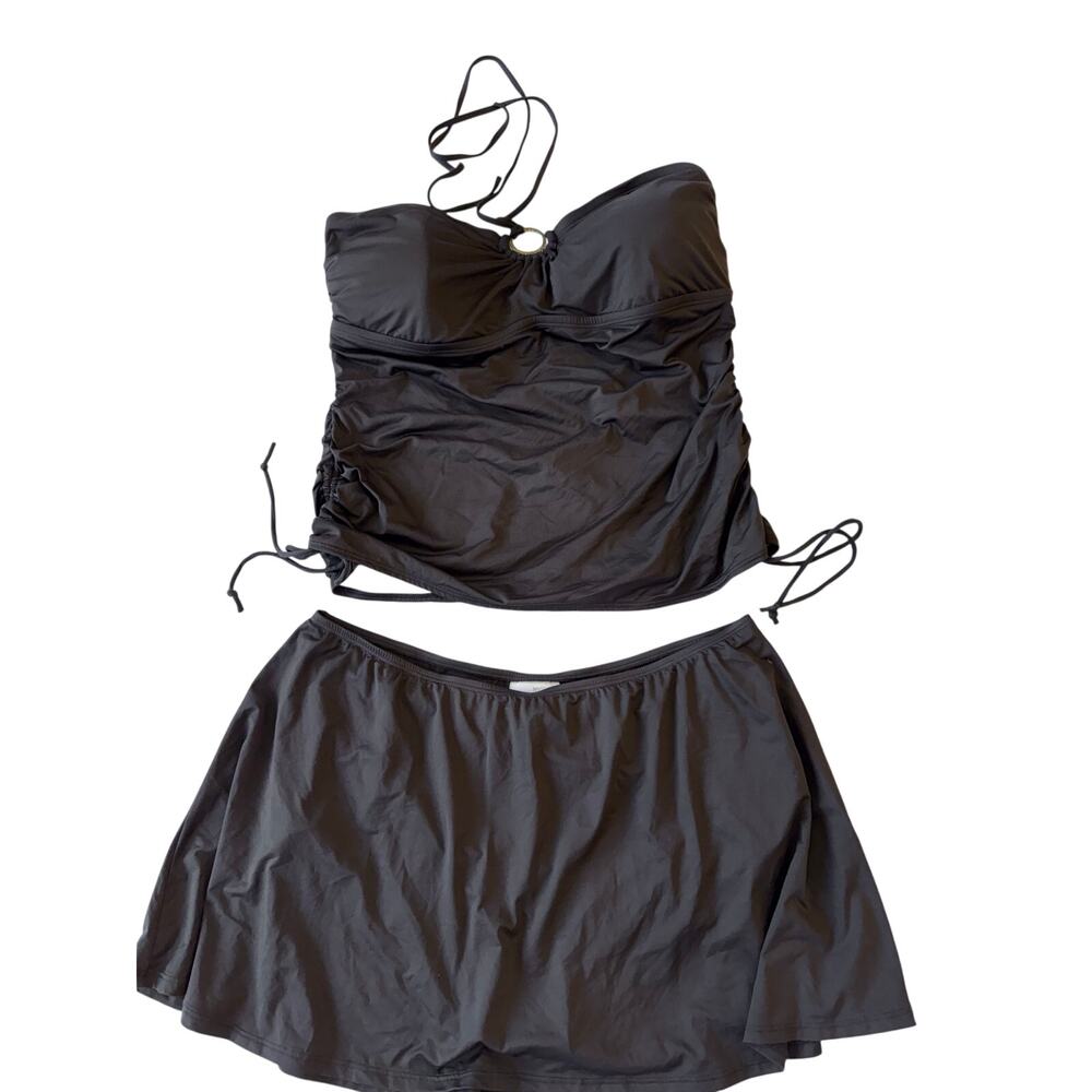 Michael Kors Plus Size Tankini Swim Set Ruched Halter top and  Skirt Bottom 22W